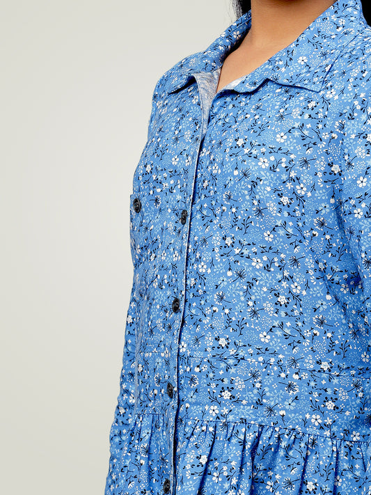 Girls Shirt Style Long Sleeves Dress in Cotton Twill