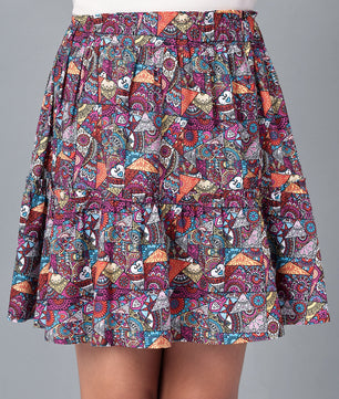 Girls Tiered Skirt in Printed Viscose Rayon