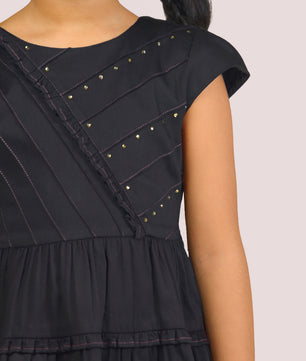 Girls Black Cotton Satin Dress