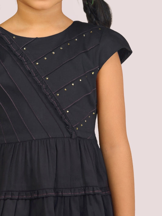 Girls Black Cotton Satin Dress
