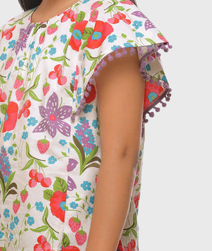 Girls Floral Print Cotton Top