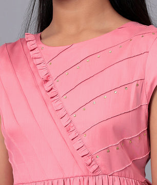 Girls Pink Cotton Satin Dress