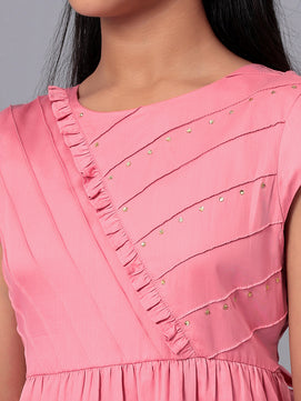 Girls Pink Cotton Satin Dress