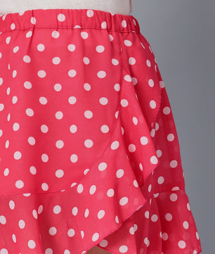 Girls Pink Polka Dotted Georgette Skirt