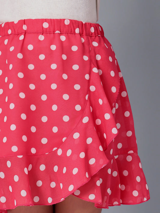 Girls Pink Polka Dotted Georgette Skirt