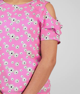 Girls Cold Shoulder Ruffle Top