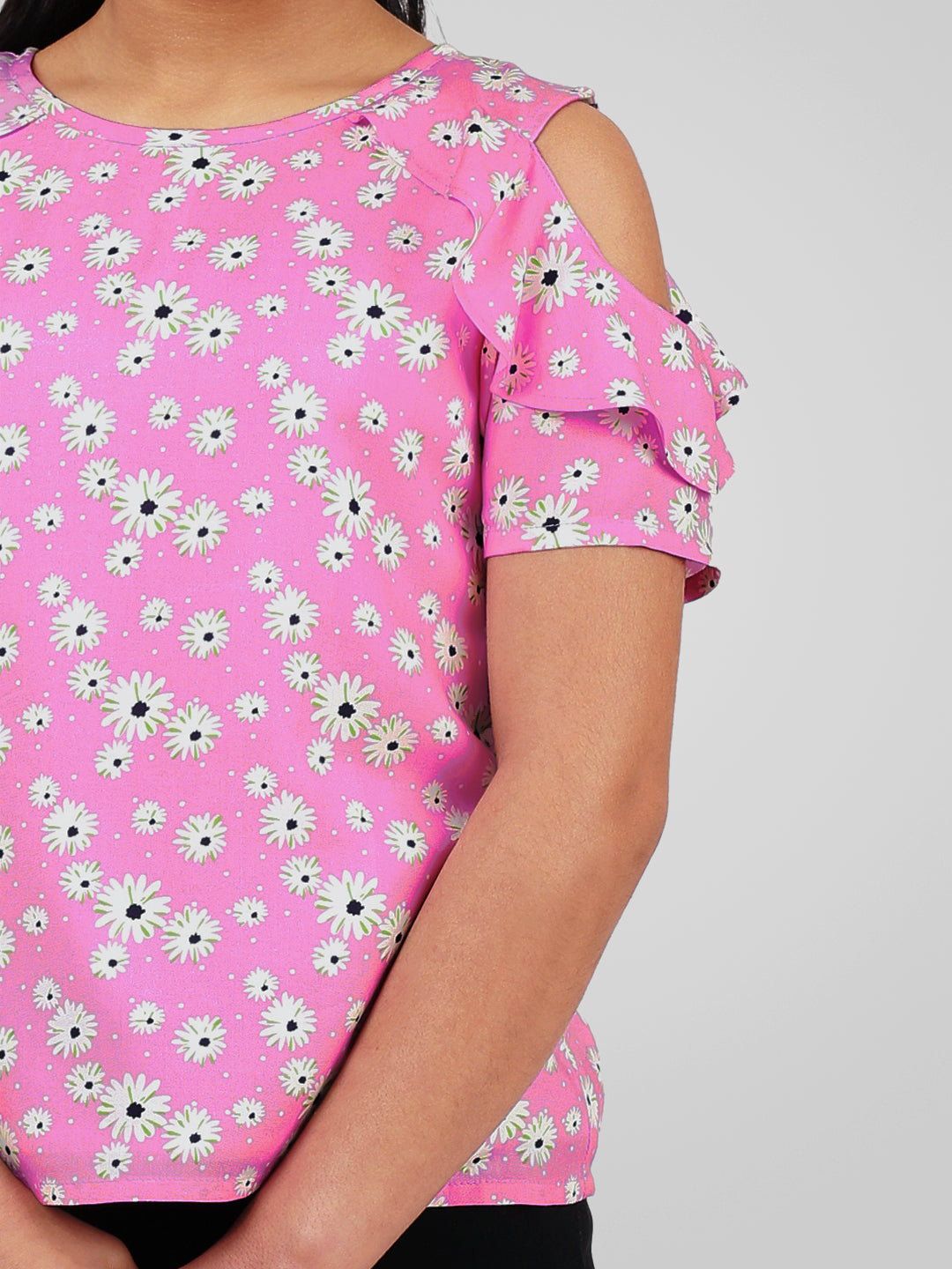 Girls Cold Shoulder Ruffle Top