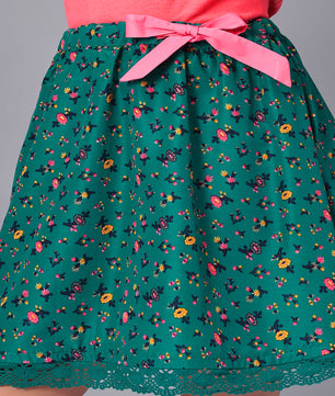Girls Green Printed Flared Skirt