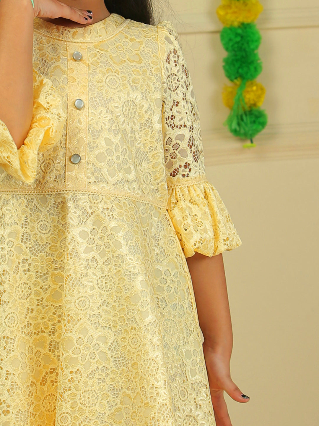 Girls Golden Lace Dress