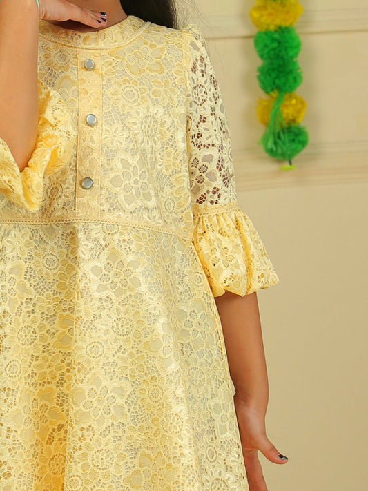 Girls Golden Lace Dress