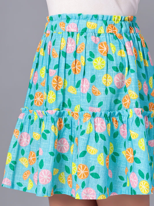 Girls Tiered Skirt in Printed Cotton
