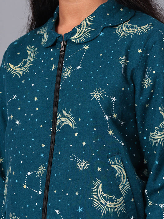 Girls Grey Printed Flannel Jacket