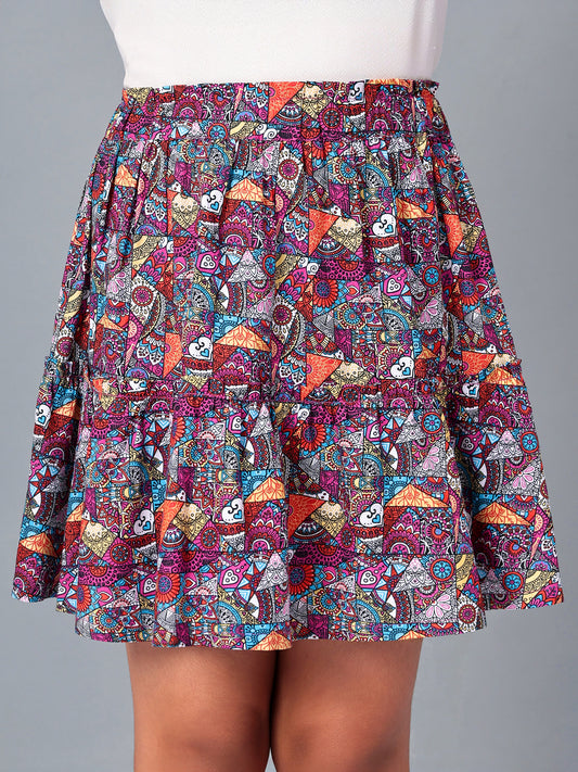 Girls Tiered Skirt in Printed Viscose Rayon