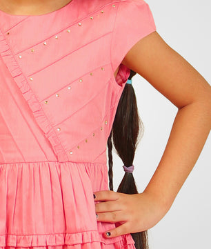 Girls Pink Cotton Satin Dress