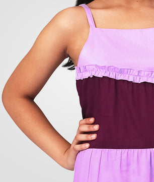 Girls Color Blocked Dress in Glazed Cotton