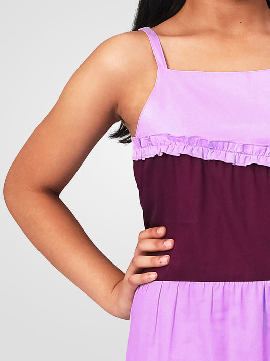 Girls Color Blocked Dress in Glazed Cotton