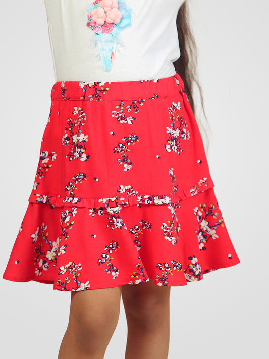 Girls Printed Rayon Flared Skirt