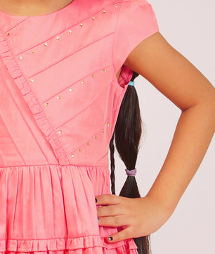 Girls Pink Cotton Satin Dress