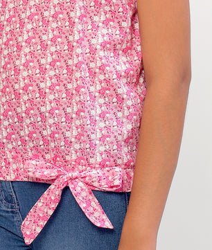 Girls Pink Printed Cotton Top