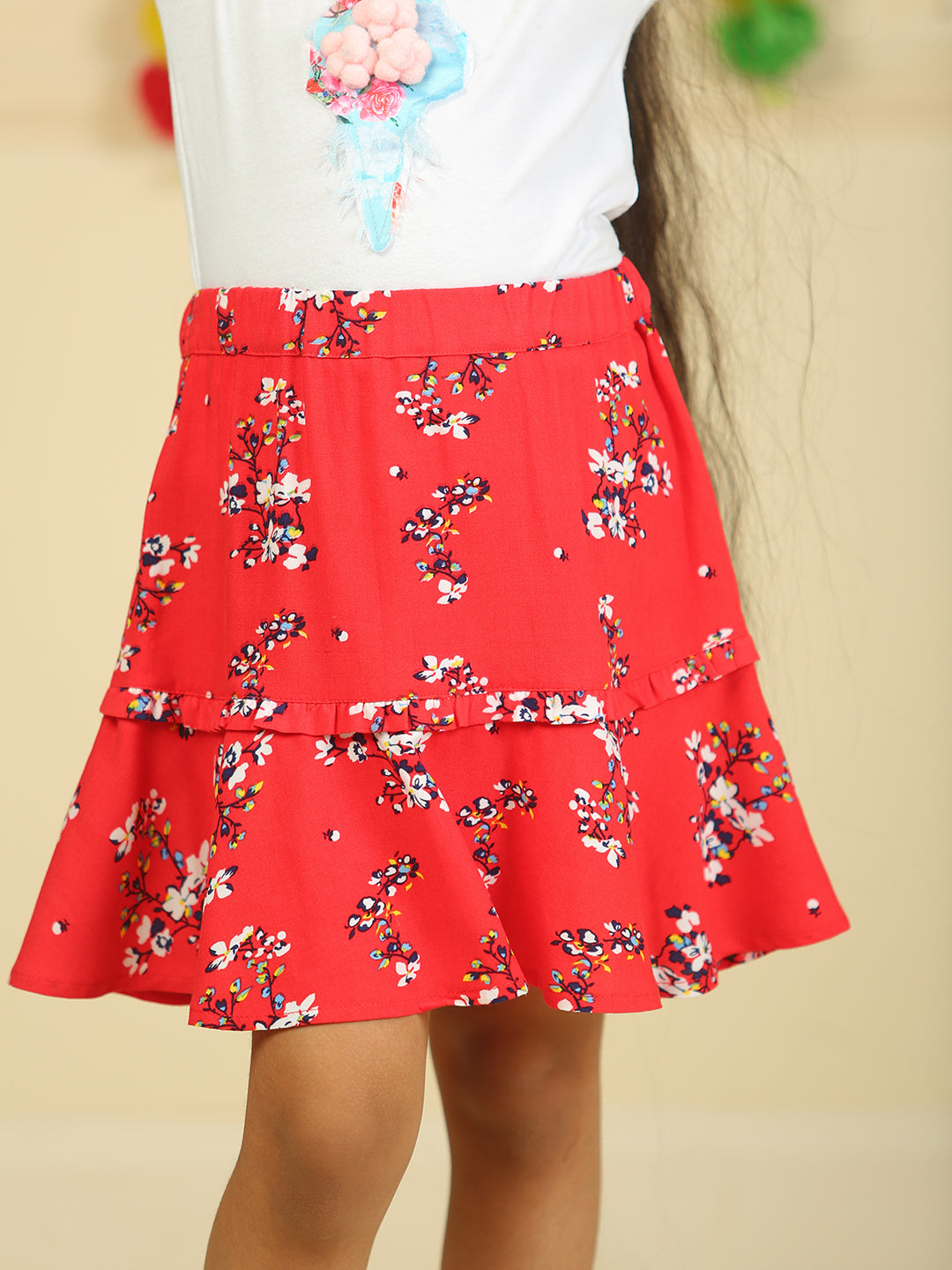 Girls Printed Rayon Flared Skirt