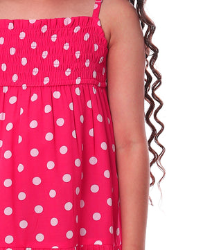 Girls Pink Polka Dotted Tiered Dress