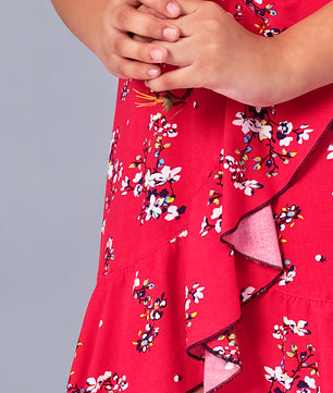 Girls Red Rayon Dress