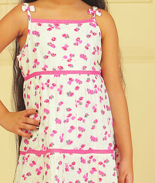 Girls Tiered Midi Dress in Printed Rayon Fabric