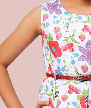 Girls Floral Print Cotton Dress