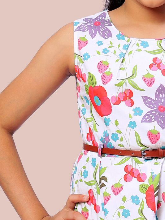 Girls Floral Print Cotton Dress