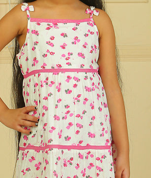 Girls Tiered Midi Dress in Printed Rayon Fabric