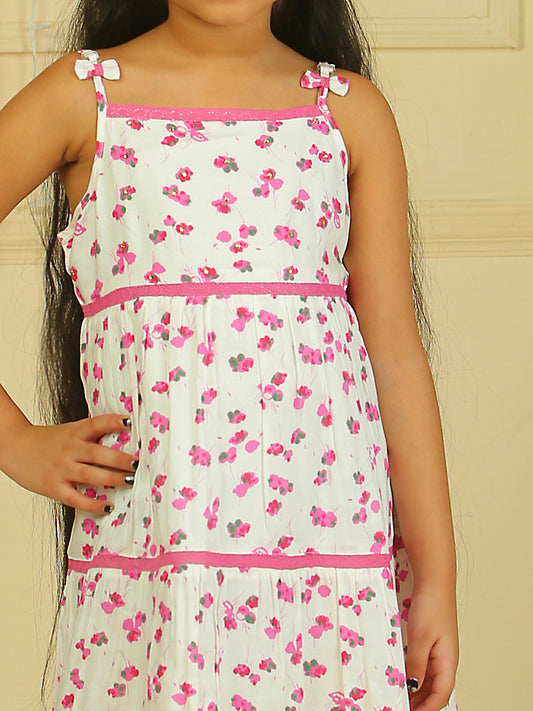 Girls Tiered Midi Dress in Printed Rayon Fabric