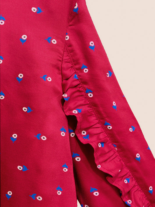 Girls Long Sleeves Rayon Top Maroon