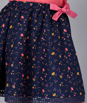 Girls Blue Printed Flared Skirt