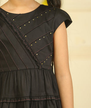 Girls Cotton Satin Dress in Black Color