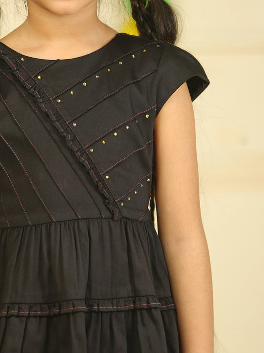 Girls Cotton Satin Dress in Black Color