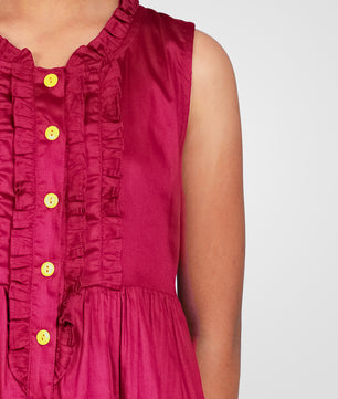 Girls Cotton Satin Dress in Wine Color