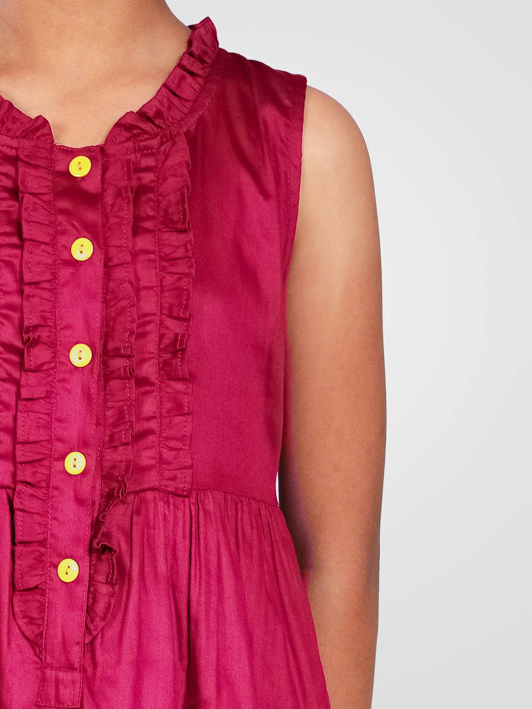 Girls Cotton Satin Dress in Wine Color