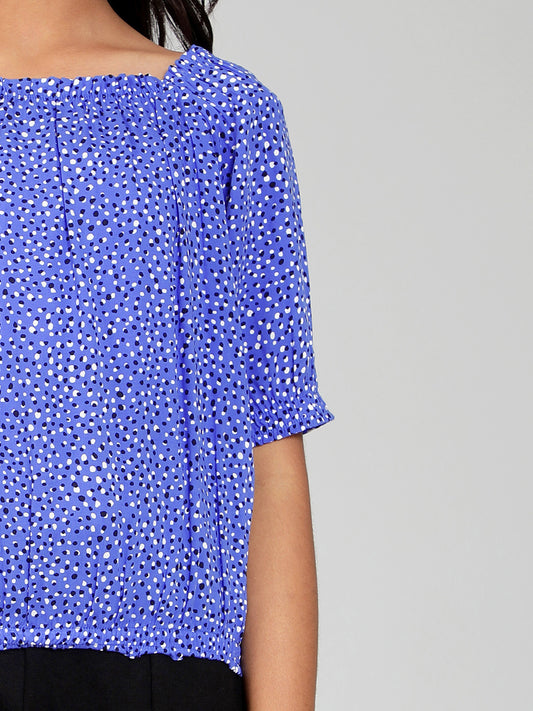 Girls Blue Printed Rayon Top