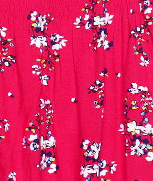 Girls Cold Shoulder Top in Red Printed Rayon