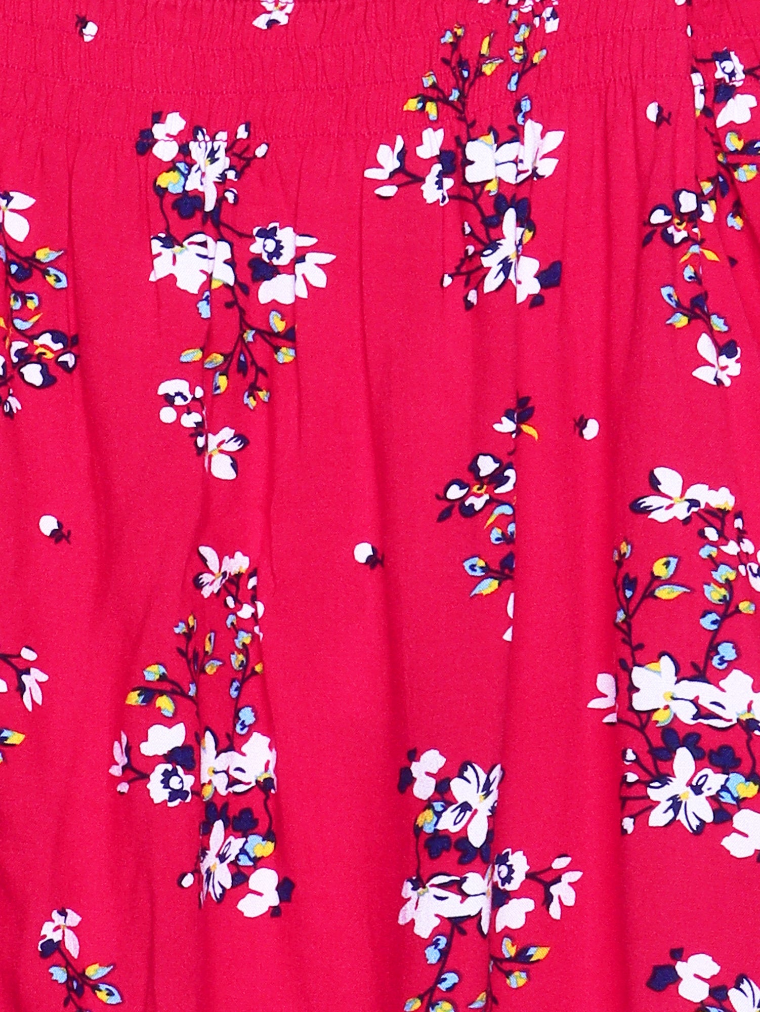 Girls Cold Shoulder Top in Red Printed Rayon