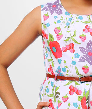 Girls Floral Print Cotton Dress