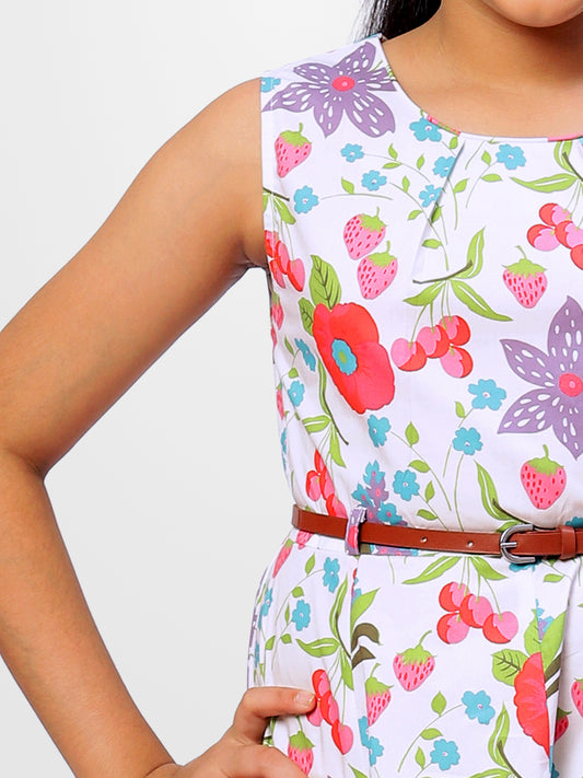 Girls Floral Print Cotton Dress