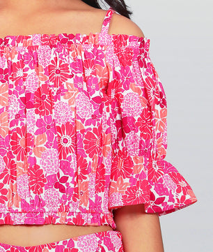 Girls Multicolored Printed Cotton Top and Palazzo Set