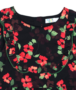 Girls Floral Print Long Sleeve Dress