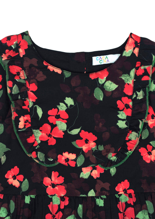 Girls Floral Print Long Sleeve Dress