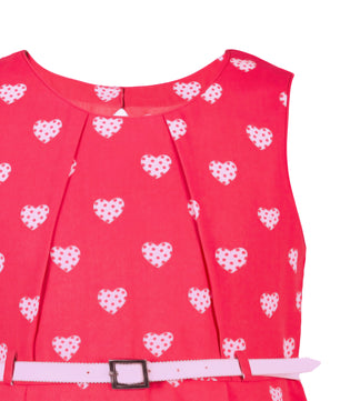 Girls Hearts Print Coral Dress