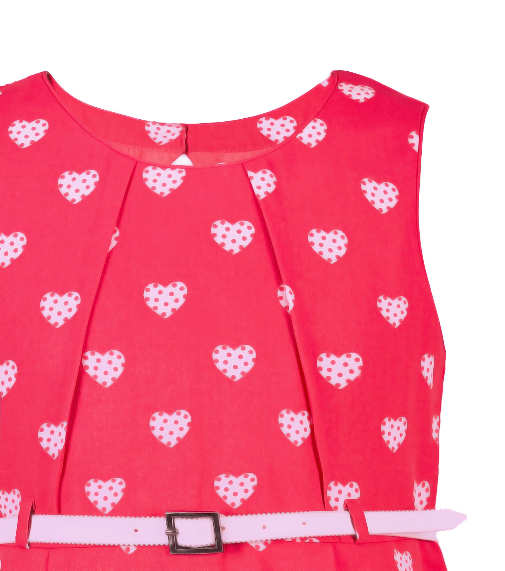 Girls Hearts Print Coral Dress