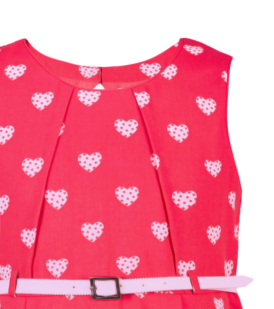 Girls Hearts Print Coral Dress
