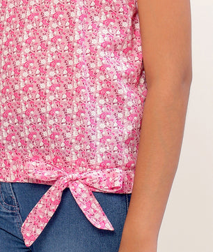 Girls Pink Printed Cotton Top
