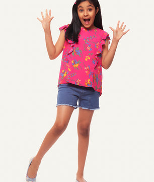 Girls Magenta Ruffles Top